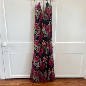 Elegant Black and Pink Floral Gown